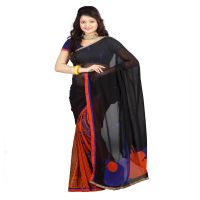 Lookslady Printed Black Georgette Saree