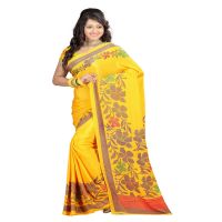 Lookslady Printed Yellow Crepe saree