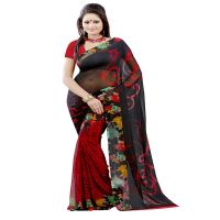 Lookslady Printed Black Faux Georgette saree