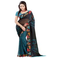 Lookslady Printed Black Faux Georgette saree