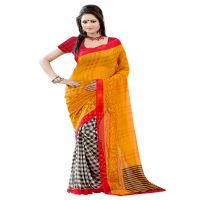 Lookslady Printed Yellow Chiffon saree