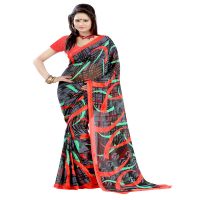 Lookslady Printed Black Faux Georgette saree