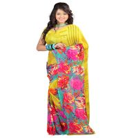 Lookslady Printed Yellow Faux Georgette saree