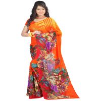 Lookslady Printed Orange Faux Georgette saree