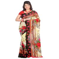 Lookslady Printed Beige Faux Georgette saree