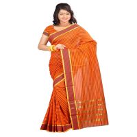 Lookslady Printed Orange & Gold Cotton Saree