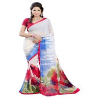 Lookslady Printed White Georgette saree