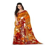 Lookslady Printed Orange Georgette saree