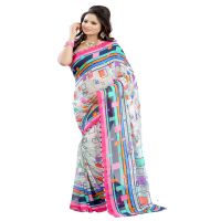 Lookslady Printed White Georgette saree