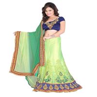 Lookslady Embroidered Light Green Pure Georgette Lehenga Saree