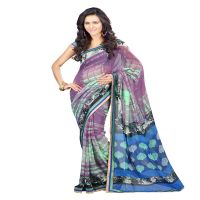 Lookslady Printed Purple Faux Georgette saree