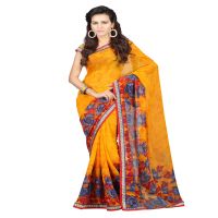 Lookslady Printed Yellow Faux Georgette saree