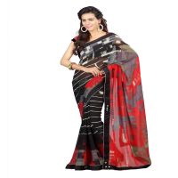 Lookslady Printed Black Faux Georgette saree