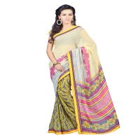 Lookslady Printed Yellow Faux Georgette saree