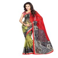 Lookslady Printed Yellow Faux Georgette saree
