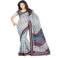 Lookslady Printed Beige Faux Georgette saree