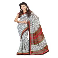 Lookslady Printed Beige Faux Georgette saree