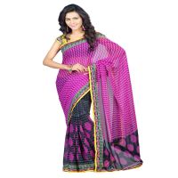 Lookslady Printed Purple Faux Georgette saree