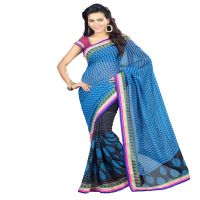 Lookslady Printed Blue Faux Georgette saree