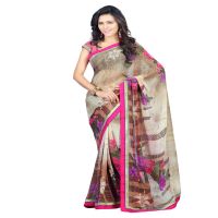 Lookslady Printed Beige Faux Georgette saree