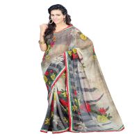 Lookslady Printed Beige Faux Georgette saree