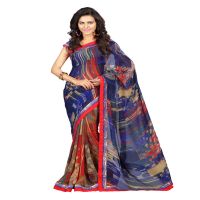 Lookslady Printed Blue Faux Georgette saree