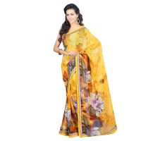 Lookslady Printed Yellow Faux Georgette saree