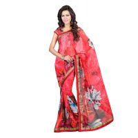 Lookslady Printed Red Faux Georgette saree