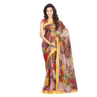 Lookslady Printed Brown Faux Georgette saree