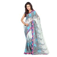 Lookslady Printed Beige Faux Georgette saree