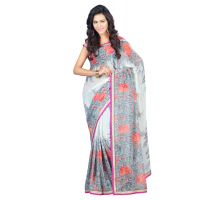 Lookslady Printed Beige Faux Georgette saree