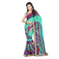 Lookslady Printed Light Green Faux Georgette saree