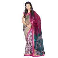 Lookslady Printed Beige Faux Georgette saree