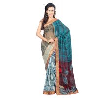 Lookslady Printed Beige Faux Georgette saree