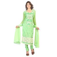 Lookslady Embroidered Green Chanderi Dress-Material