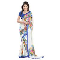 Lookslady Printed White Faux Georgette Saree