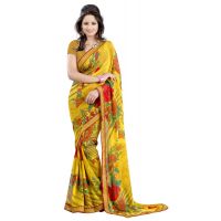 Lookslady Printed Yellow Faux Georgette Saree