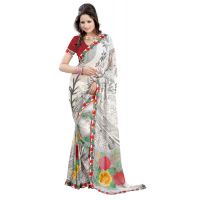 Lookslady Printed Beige Faux Georgette Saree