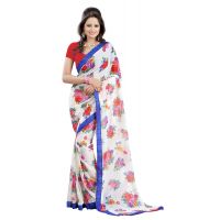 Lookslady Printed White Faux Georgette Saree