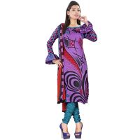 Lookslady Printed Purple Cotton Dress-Material