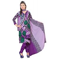 Lookslady Printed Purple Cotton Dress-Material