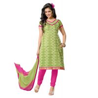 Lookslady Embroidered Green Cotton Dress-Material