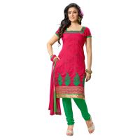 Lookslady Embroidered Pink Cotton Dress-Material
