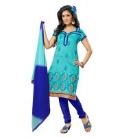 Lookslady Embroidered Light Blue Cotton Dress-Material