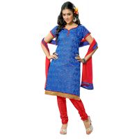 Lookslady Embroidered Blue Cotton Dress-Material