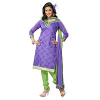 Lookslady Embroidered Purple Cotton Dress-Material