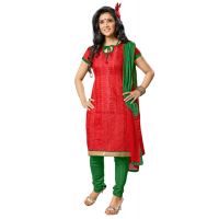 Lookslady Embroidered Red Cotton Dress-Material