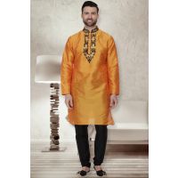 Designer Men Orange Kurta Chudihar Set