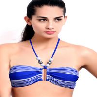 Sexy Front Antique Beads Ball Blue Halter Neck Bra