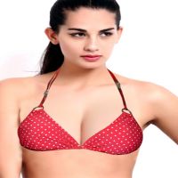 Hot Red Polka Dot Halter Neck Bra